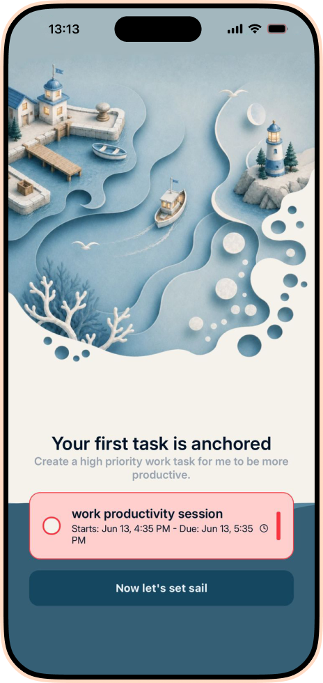 Plan Harbor onboarding showing the first high-priority task ready to begin